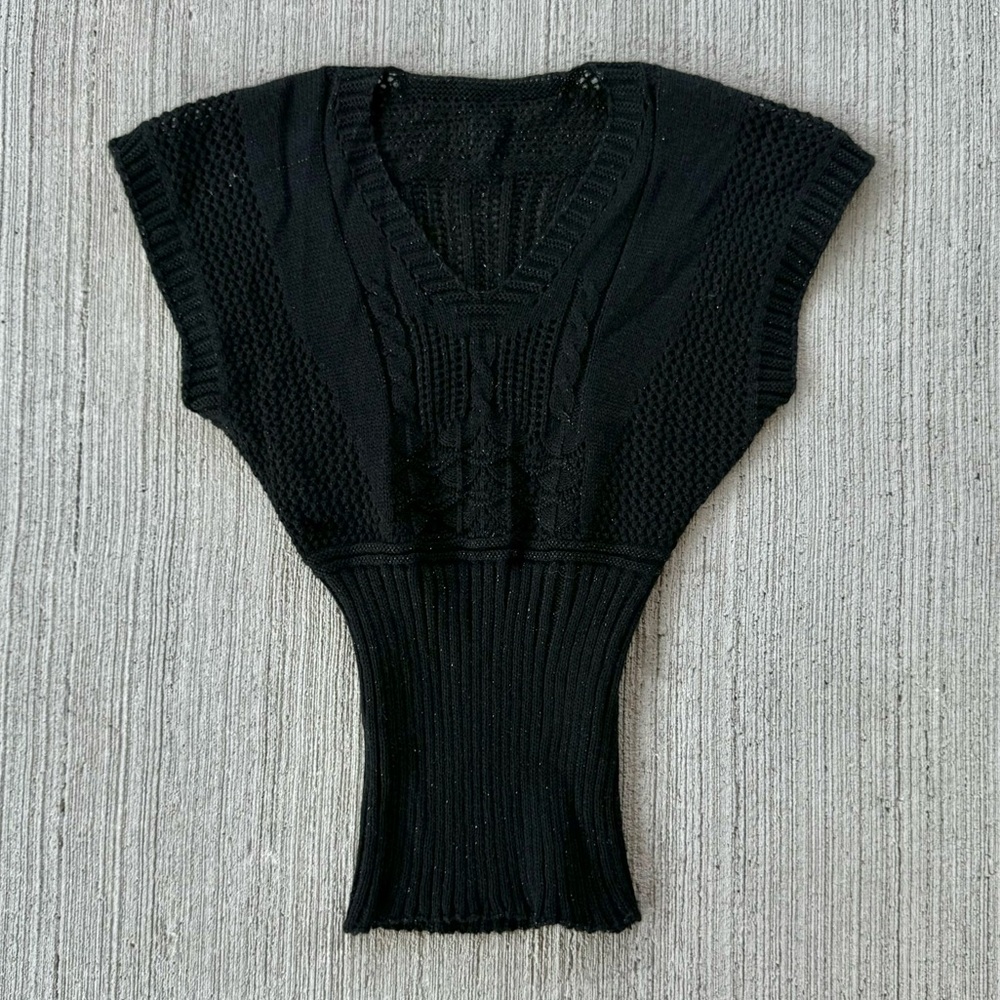 Y2K Black shimmer crotchet top